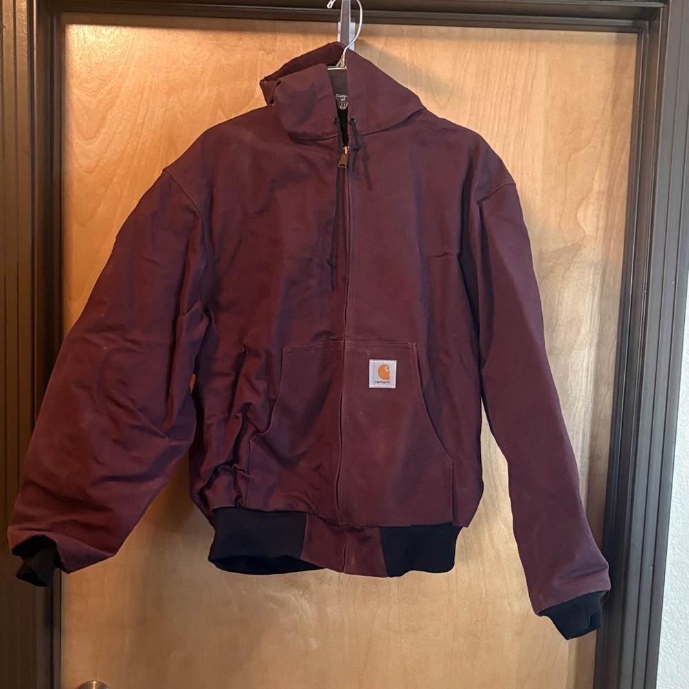 Vintage Carhartt Burgundy Hooded Work Jacket; Size L